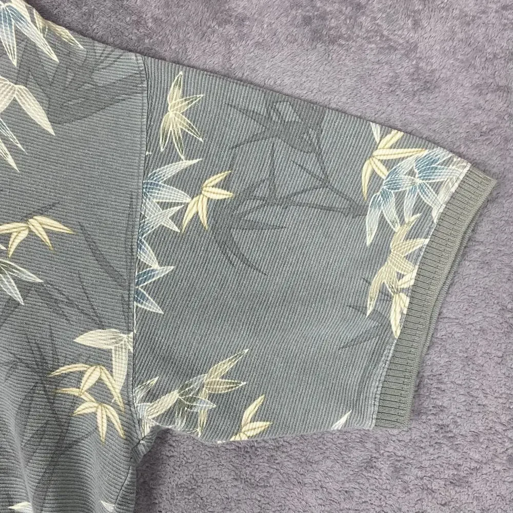 Tommy Bahama Polo Shirt Mens Large Gray Bamboo Leaf Hawaiian Tropical Cotton - Picture 4 of 15